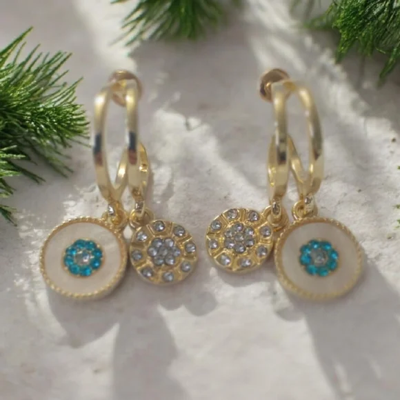 Elegant Gold and Blue Dangle Earrings - Picture 1 of 9